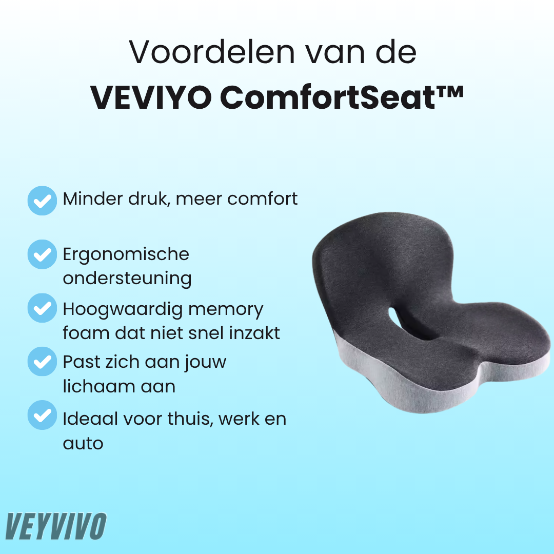 VEVIYO ComfortSeat™ – Verlicht Rug-, Heup- en Stuitpijn bij Langdurig Zitten