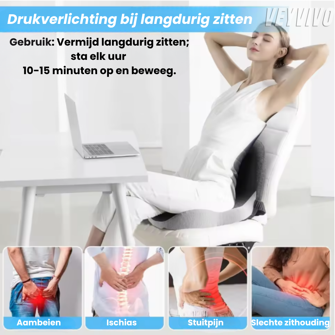 VEVIYO ComfortSeat™ – Verlicht Rug-, Heup- en Stuitpijn bij Langdurig Zitten