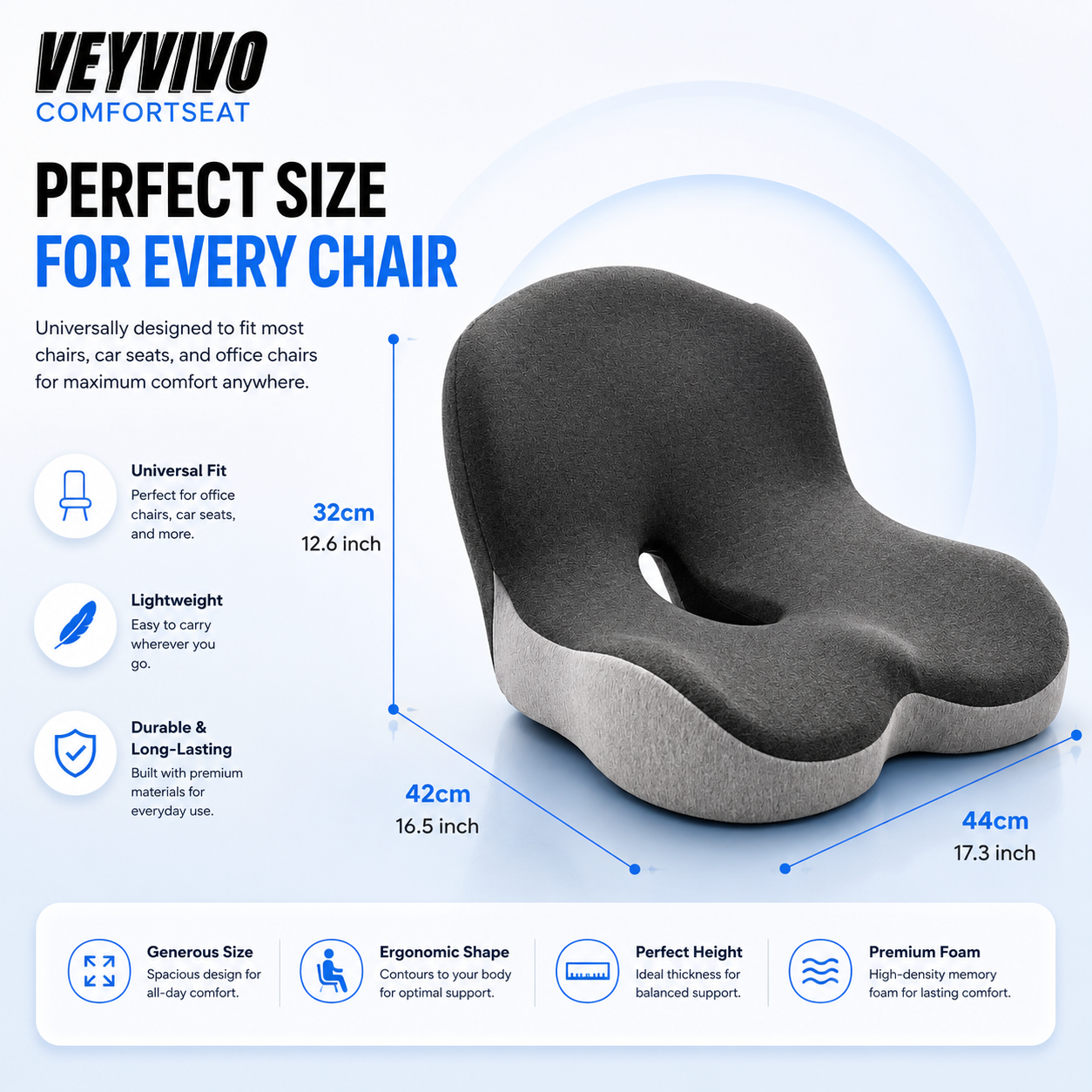 VEVIYO™ ComfortSeat – Für komfortables Sitzen ohne Druck auf Rücken und Steißbein